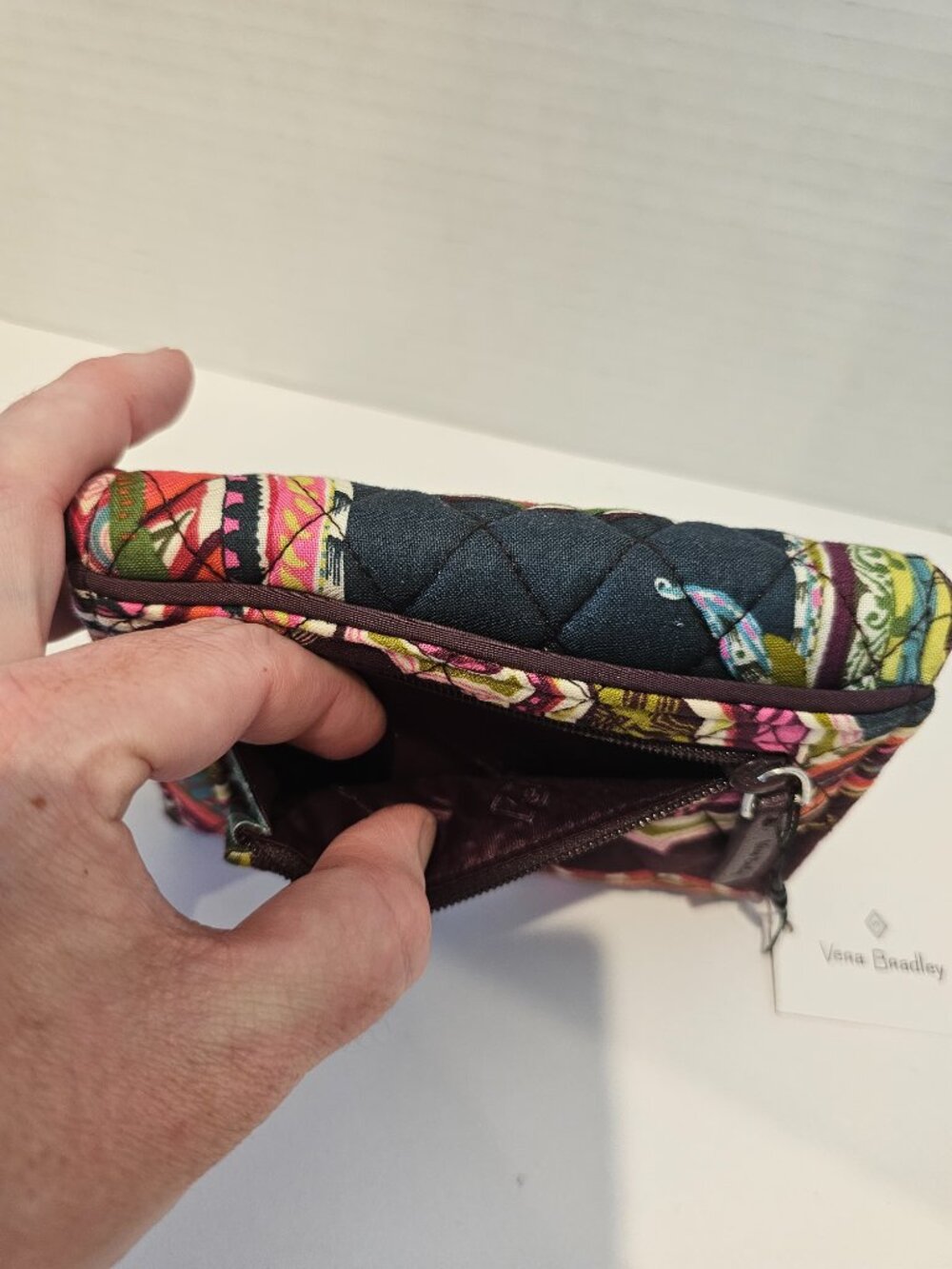 NWT RFID Riley Compact Wallet Heirloom Paisley Flowers Brown Green Pink Orange - Picture 3 of 12